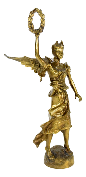 Large Brass Statue of Nike, Goddess of Victory, 1920s-1940s