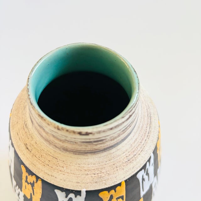 Ceramic Mid Century West German Pottery Vase - Yellow Checkered For Sale - Image 7 of 9