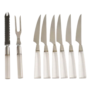 Vintage Lucite Steak Knife and Carving Set by Supreme Cutlery - 8 Pieces