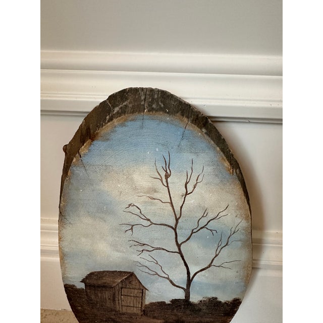 Vintage 1982 Signed Oil Landscape on Natural Wood For Sale - Image 10 of 15