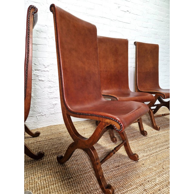Spanish Dining Chairs in Leather and Oak by Pierre Lottier Valmazan, 1960s, Set of 4 For Sale - Image 10 of 13