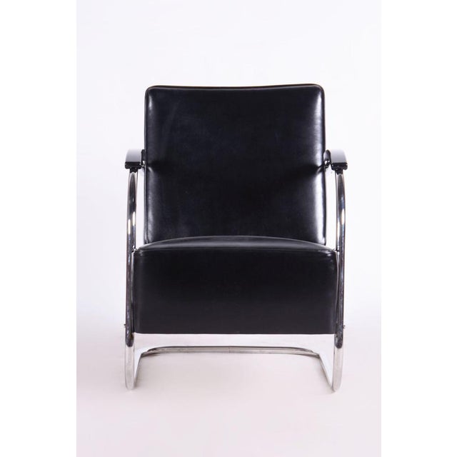 Bauhaus Armchair in Chrome and Leather attributed to Mücke-Melder, Czech, 1930s For Sale - Image 4 of 10