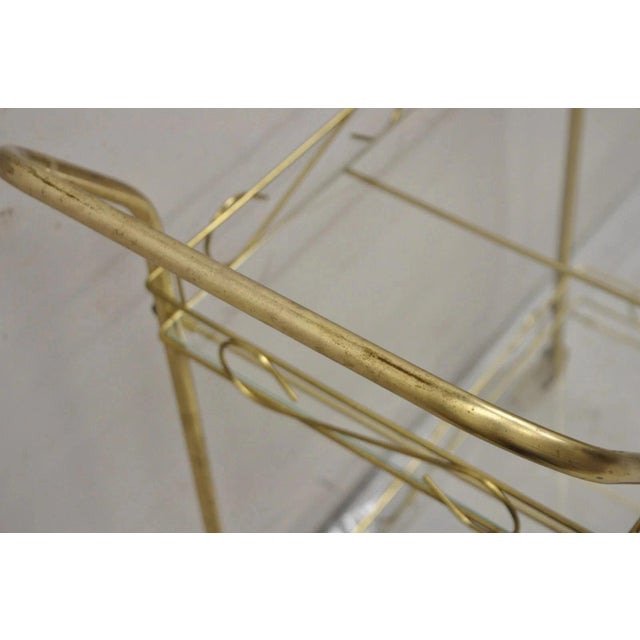 Vintage Mid Century Modern Gold Metal 2 Tier Rolling Bar Tea Cart Server For Sale In Philadelphia - Image 6 of 12