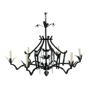 Vintage Chinoiserie Faux Bamboo Six Arm Pagoda Chandelier