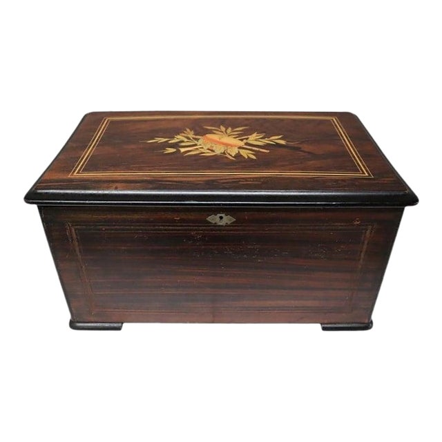 Chinese Rosewood & Marquetry Inlay Figural Automaton Cylinder Music Box C1890 For Sale