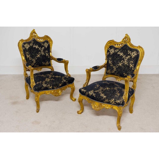 1920s Set of French Rococo Carved Armchairs, 1920s For Sale - Image 5 of 5