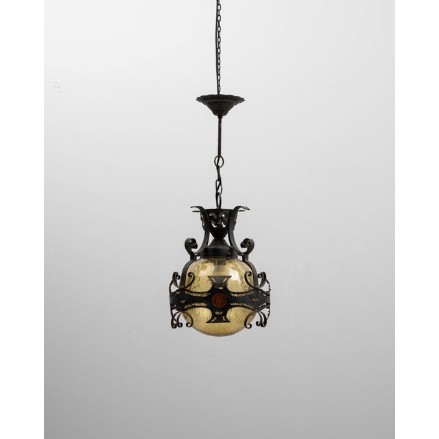 Brutalist 20th Century Brutalist Dutch Hammered Iron Pendant Lamp For Sale - Image 3 of 18