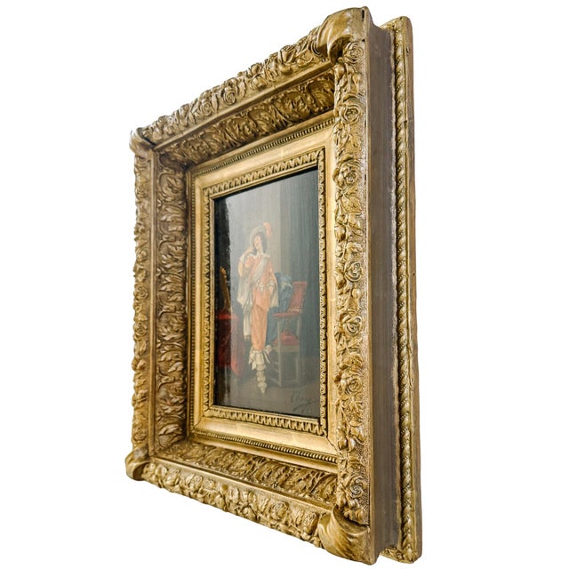 19th Century Italian Cavalier Portrait Oil Paintings in Ornate Giltwood Frames, 1850 & Signed - A Pair For Sale - Image 9 of 15
