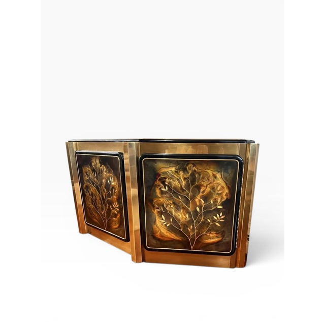 Mastercraft 1970s Bernhard Rohne for Mastercraft "Tree of Life" Acid Etched Brass and Inlaid Sideboard For Sale - Image 4 of 14