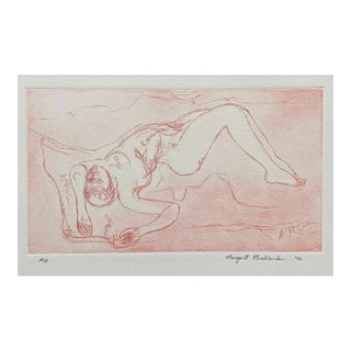 1976 Margaret Friedlander Pink Female Nude Etching For Sale