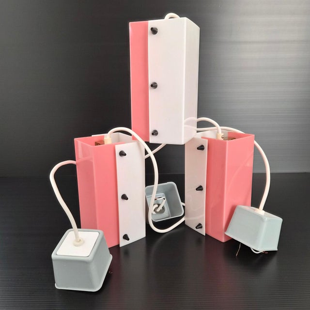 Vintage Pink and White Acrylic Glass Pendants, 1950s, Set of 3 For Sale - Image 13 of 13