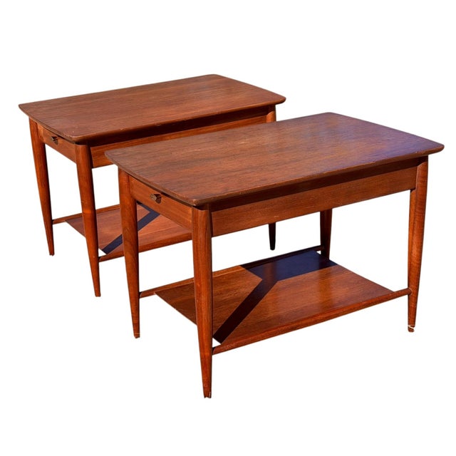 Mid-Century Modern Vintage Mersman Model 8066 Mid-Century Modern End Tables With Drawers – Pair For Sale - Image 3 of 8