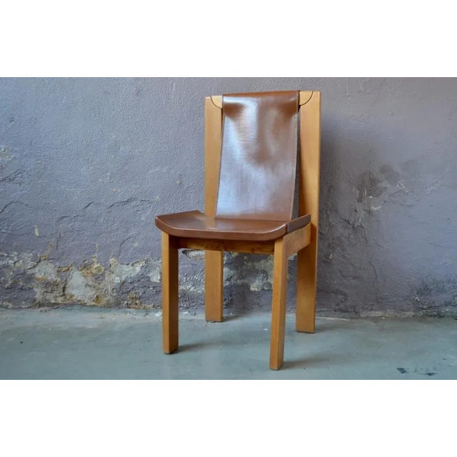 Beige Solid Elm & Leather Chairs by Roland Haeusler, Set of 4 For Sale - Image 8 of 18