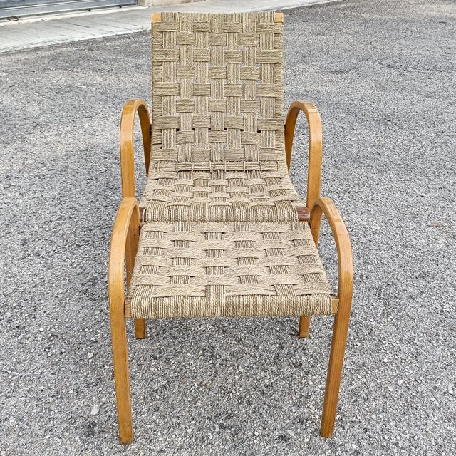 Brown Set of Armchair and Footrest with Rope Seats For Sale - Image 8 of 9