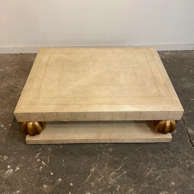 Hollywood Regency 1980s Leather Wrapped Coffee Table For Sale - Image 3 of 12