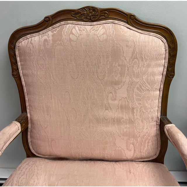 Wood Vintage Louis XV Upholstered Fauteuil Armchairs - A Pair For Sale - Image 7 of 11