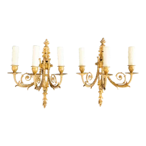 19th Century French Empire Gilt Bronze Three Light Candelabras Sconces - a Pair