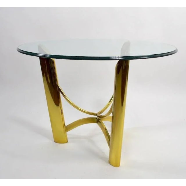 Hollywood Regency Brass Base Glass Top Table Attributed to Mastercraft For Sale - Image 3 of 11