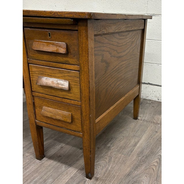 Early 20th Century Vintage Arts & Crafts Mission Oak Pedestal Teacher Desk Office Desk Library Desk For Sale - Image 5 of 14
