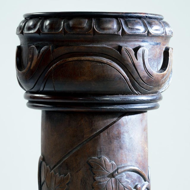 Mahogany Plant Stand with Hand-Carved Grapevine Motif, 1950s For Sale - Image 4 of 15