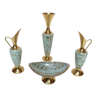 Collection of Four Vintage Dutch Delftware Porcelain and Brass Vessels and Ewers For Sale