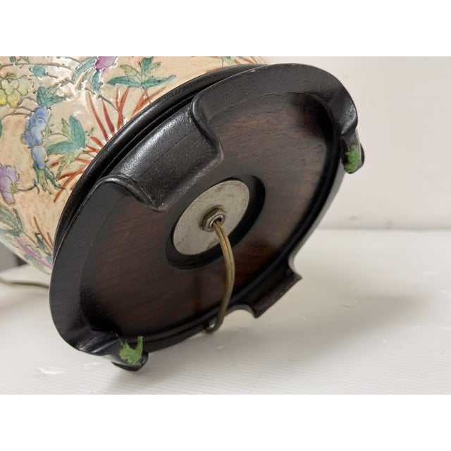 Vintage Chinoiserie Floral + Dragon Ceramic Table Lamp For Sale - Image 12 of 12
