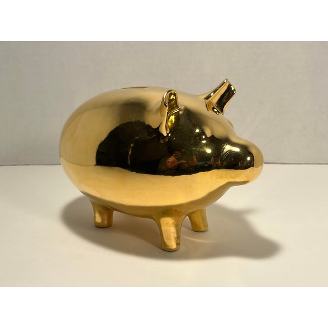 RARE Vintage Discontinued Jonathan Adler Gold Ceramic Piggy Coin Bank Hand Made in Peru Aprox. dimensions: 5.5"H x 8"W x...