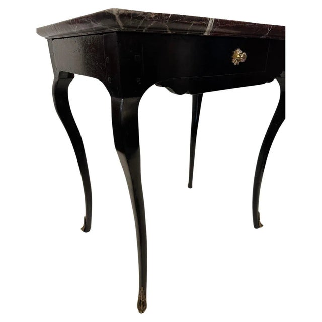 Metal Black Lacquered Marble Top Table For Sale - Image 7 of 8