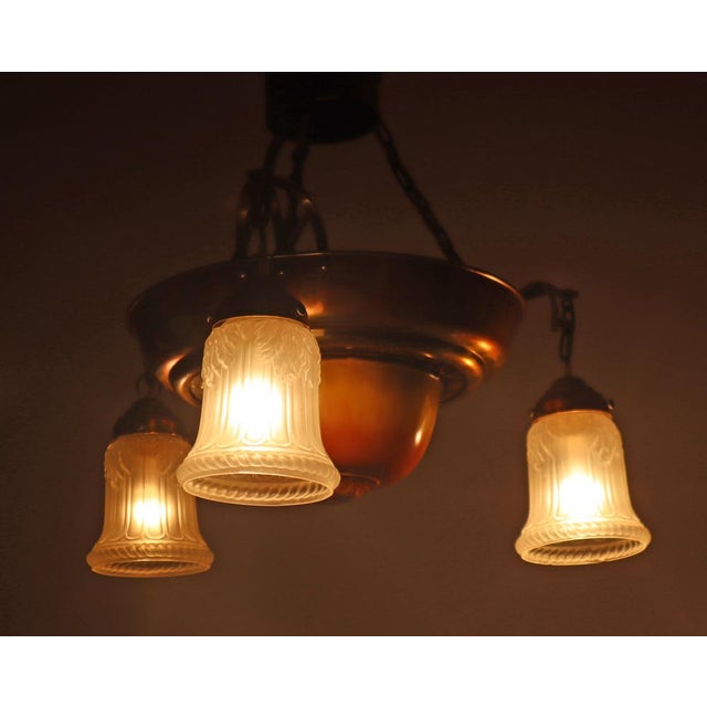 Danish Art Nouveau Chandelier in Brass, Copper and Ceramic, 1910s For Sale - Image 3 of 18