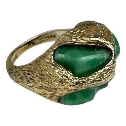 Brutalist Sterling Panetta Faux Jade Ring, Size 5.25 For Sale