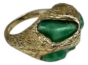 Brutalist Sterling Panetta Faux Jade Ring, Size 5.25