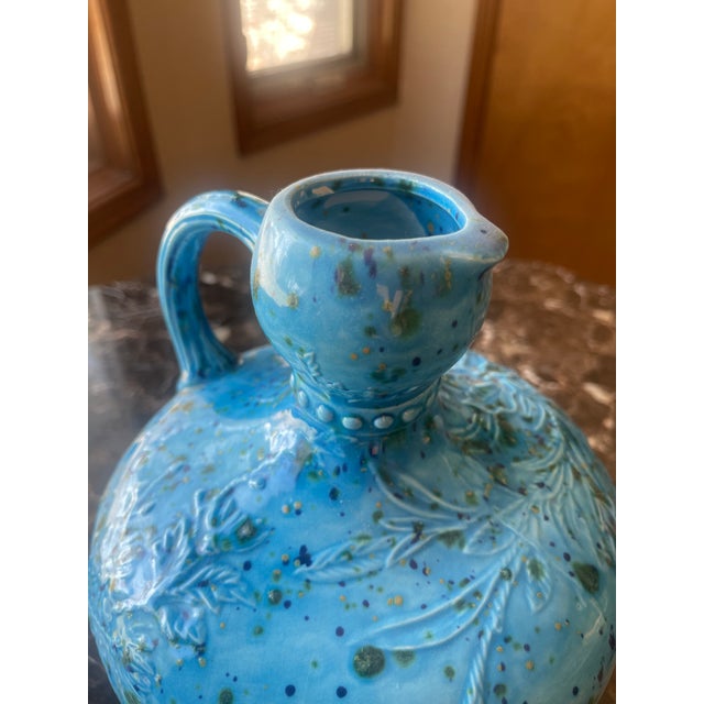 Mid-Century Modern Glazed Ceramic Turquoise Blue Vase For Sale - Image 3 of 6