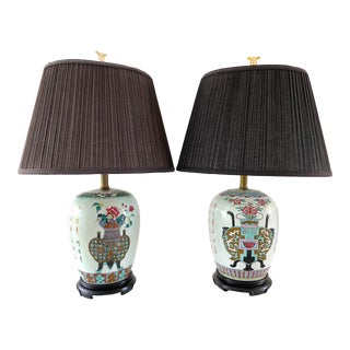Mid 20th Century Chinoiserie Ginger Jar Lamps With Shades - a Pair For Sale