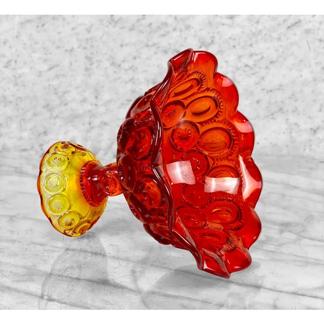 Vintage Victorian Orange Red Amberina Glass Compote Bowl For Sale - Image 6 of 10