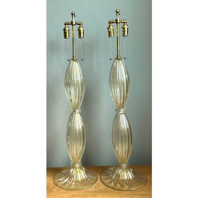 Vintage Ribbed Murano Glass Table Lamps - Pair For Sale - Image 15 of 18