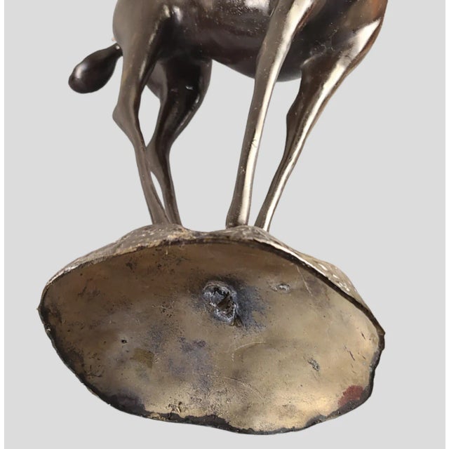 Vintage Pair of Mid 20th Century Art Deco Mid-Century Modern Bronze Graceful Antelope Deer Sculptures For Sale - Image 11 of 12
