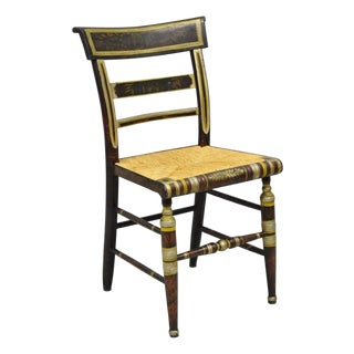 Antique Colonial Red Hand Painted Harvest Hitchcock Rush Seat Side Chair For Sale