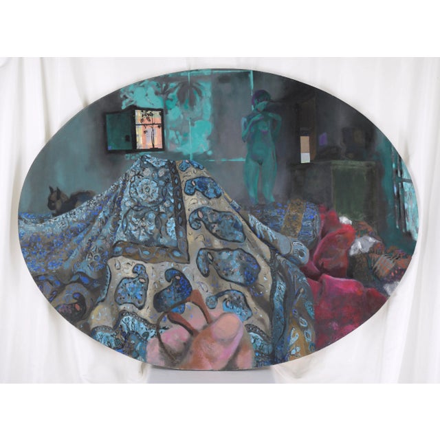 Textile 1960s "Are You Sleepy Tonight?" Interior with Nude Oil Painting by Narcissus Robert Quagliata For Sale - Image 7 of 7