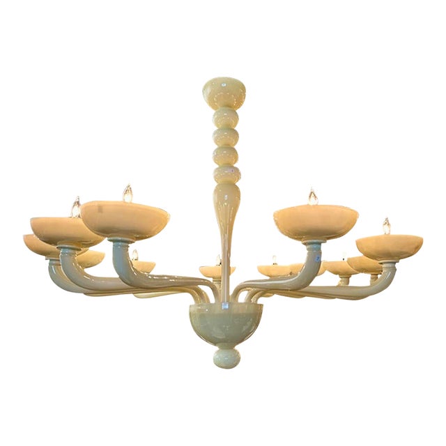 Modern 12 Arm Ivory Murano Glass Chandelier For Sale