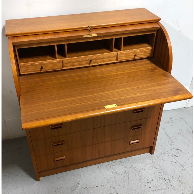 Mid Century Danish Modern Roll Top Desk in Teak Chairish