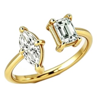 Late 20th Century 14K Yellow Gold Geometric Diamond Ring, Size 6 For Sale