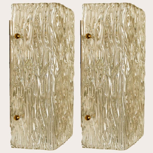Kalmar Wave Textured Glass Gold Wall Lights attributed to J. T. Kalmar for Kalmar, 1970s, Set of 2 For Sale - Image 4 of 15