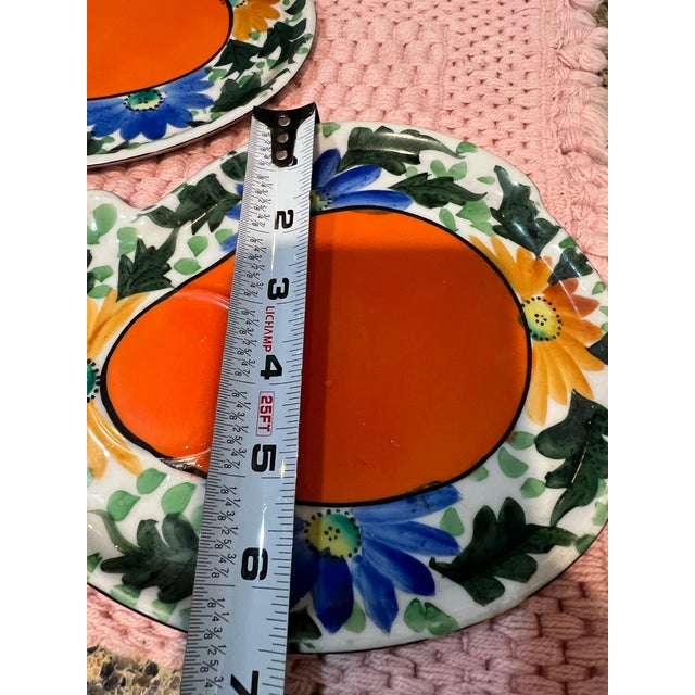 Ceramic Set of 4, 1970s Orange and Blue Ceramic Plates and Teacups For Sale - Image 7 of 10