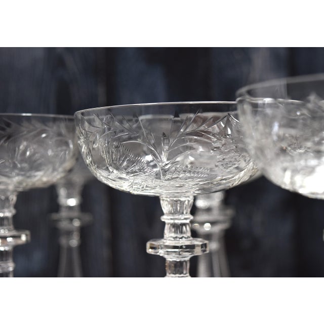 Transparent Vintage Rock Sharpe Paisley Pattern Etched Glass Champagne Tall Sherbets Goblets Stems - Set of 10 For Sale - Image 8 of 17
