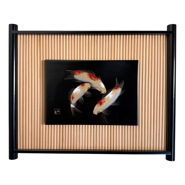 Wajima Lacquer Panel with Koi, 1970s For Sale