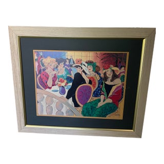 1974 Marcia Banks “Brunch at the Plaza” Large Framed Lithograph Print, 42” For Sale