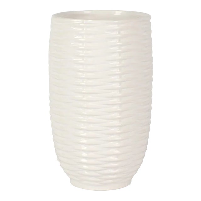 VIETRI Tessere Terra Bianca Basketweave Short Vase For Sale