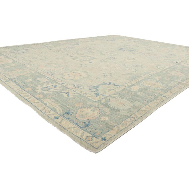 Modern Vintage Oushak Style Rug 08'00 x 10'02. Polished and playful, this hand-knotted wool Oushak rug beautifully...