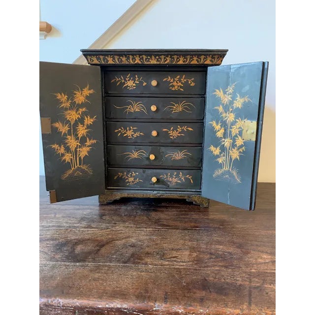 Ebony 19th Century Chinese Back and Gold Lacquer Collector's Cabinet For Sale - Image 8 of 11