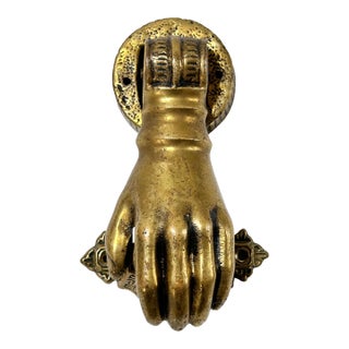 Vintage Brass Hand Door Knocker – English Victorian Hand Form Entry Hardware – Renovators Supply For Sale